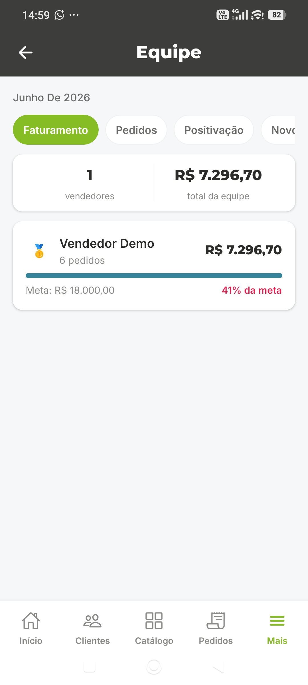 Equipe, metas e positivação