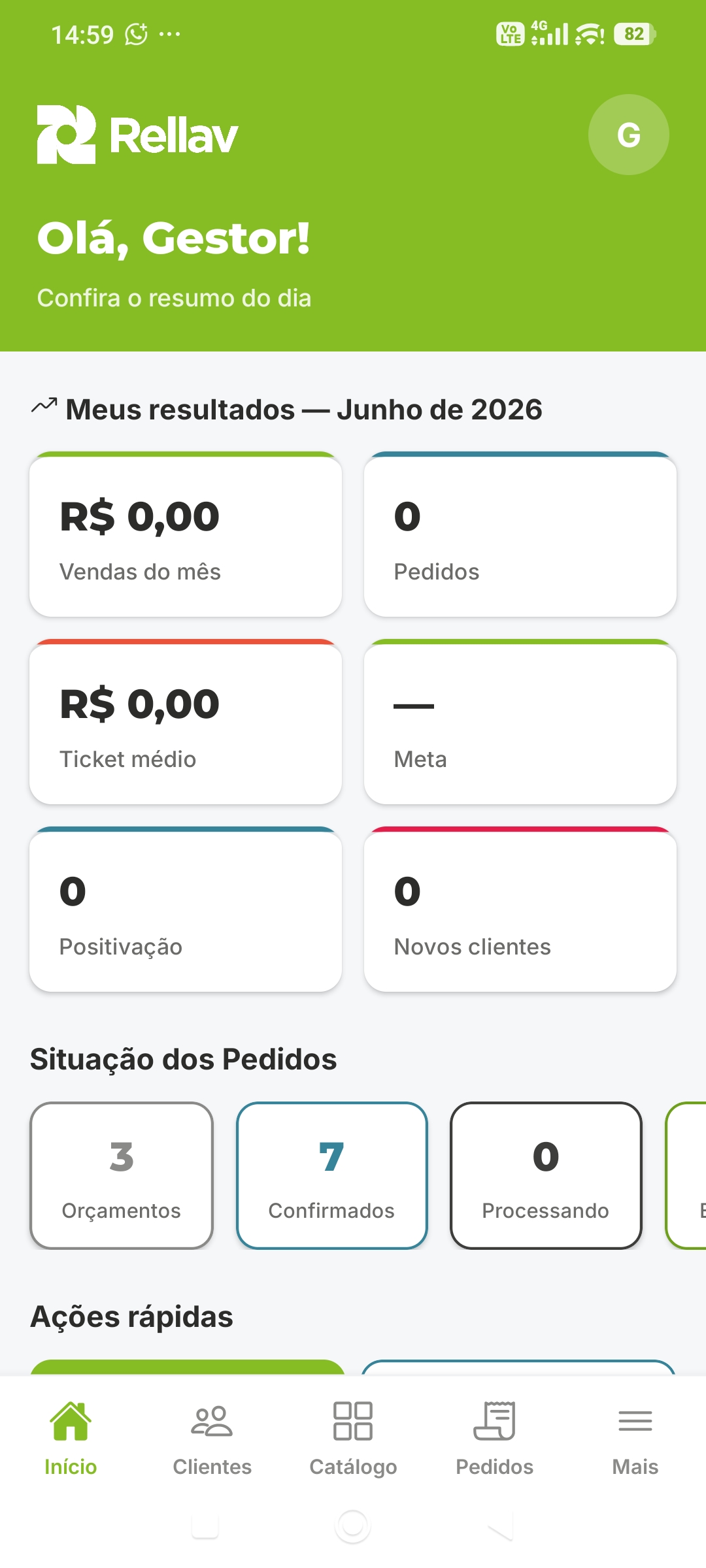 Resumo do dia no app Rellav