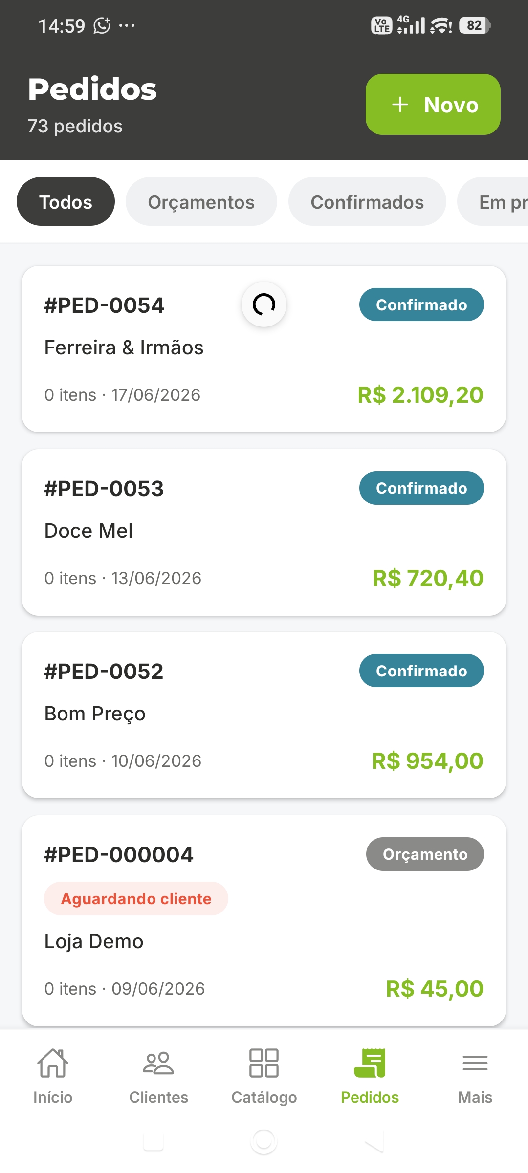 Pedidos e orçamentos